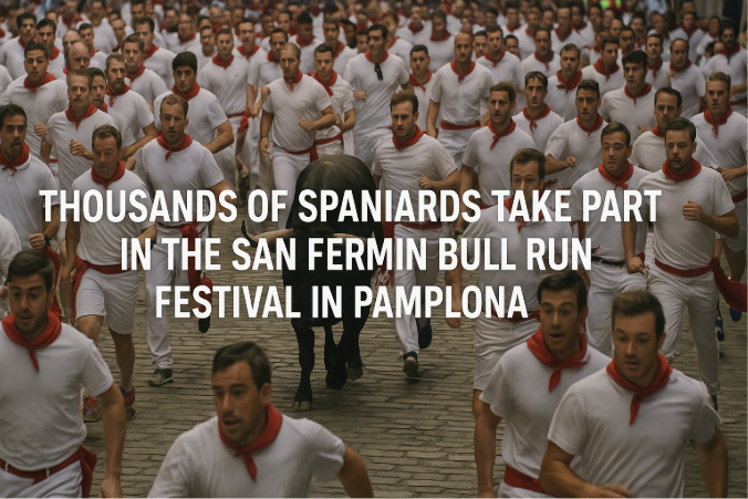 الآلاف من الإسبان يشاركون في مهرجان جري الثيران في سان فيرمين في بامبلونا: تقليد مثير من الثقافة والشجاعة